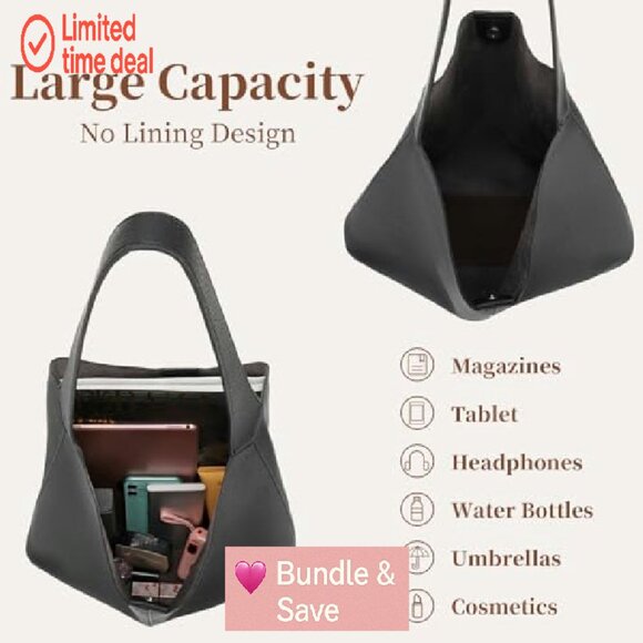 Soft Vegan Leather Hobo Bag, Slouchy Tote for Work Travel Everyday - Picture 3 of 8